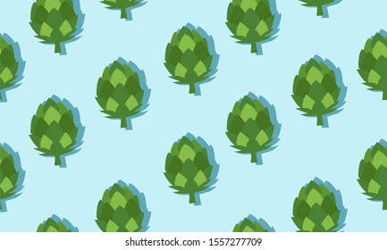 Seamless blue background with artichokes with shadow. Vector  illustration design with vegetables for template.