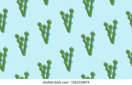 Seamless blue background with asparagus with shadow. Vector  illustration design with vegetables for template.