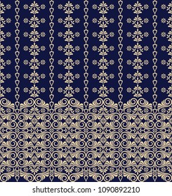 Seamless blue background with beige pattern in baroque style. Vector retro illustration. Ideal for printing on fabric or paper for wallpapers, textile, wrapping. 