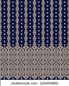 Seamless blue background with beige pattern in baroque style. Vector retro illustration. Islam, Arabic, Indian, ottoman motifs. Perfect for printing on fabric or paper.