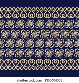 Seamless blue background with beige pattern in baroque style. Vector retro illustration. Ideal for printing on fabric or paper for wallpapers, textile, wrapping. 