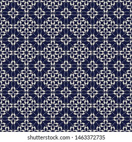 Seamless blue background with beige pattern in baroque style. Vector retro illustration. Ideal for printing on fabric or paper for wallpapers, textile, wrapping. 