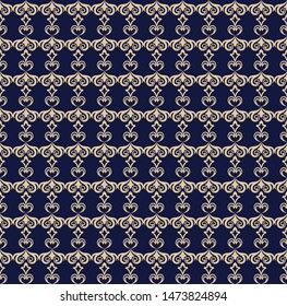 Seamless blue background with beige pattern in baroque style. Vector retro illustration. Ideal for printing on fabric or paper for wallpapers, textile, wrapping. 