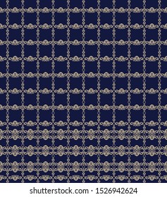 Seamless blue background with beige pattern in baroque style. Vector retro illustration. Ideal for printing on fabric or paper for wallpapers, textile, wrapping. 