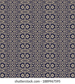 Seamless blue background with beige pattern in baroque style. Vector retro illustration. Ideal for printing on fabric or paper for wallpapers, textile, wrapping. 