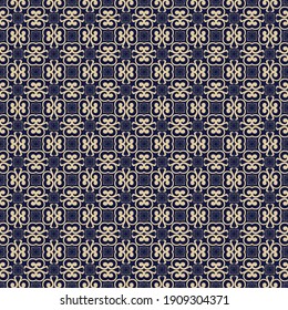 Seamless blue background with beige pattern in baroque style. Vector retro illustration. Ideal for printing on fabric or paper for wallpapers, textile, wrapping. 