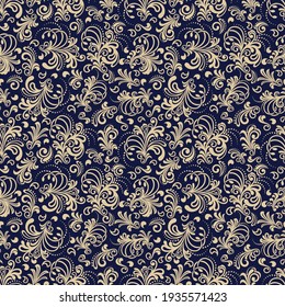 Arrière-plan bleu harmonieux avec motif beige en style baroque. Image vectorielle illustration rétro. Idéal pour l'impression sur tissu ou sur papier pour papier peint, textile, emballage. 