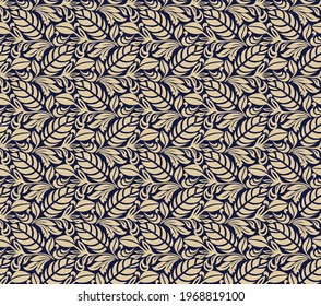 Seamless blue background with beige pattern in baroque style. Vector retro illustration. Ideal for printing on fabric or paper for wallpapers, textile, wrapping. 