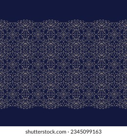 Seamless blue background with beige pattern in baroque style. Vector retro illustration. Ideal for printing on fabric or paper for wallpapers, textile, wrapping. 