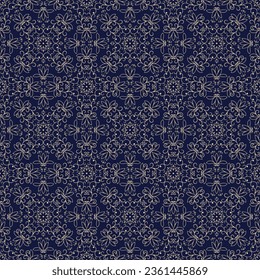 Seamless blue background with beige pattern in baroque style. Vector retro illustration. Ideal for printing on fabric or paper for wallpapers, textile, wrapping. 