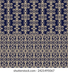 Seamless blue background with beige pattern in baroque style. Vector retro illustration. Ideal for printing on fabric or paper for wallpapers, textile, wrapping. 