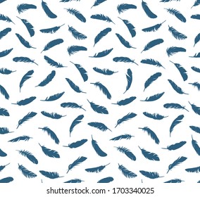 Nahtloser blauer Hintergrund mit Vogelfedern.