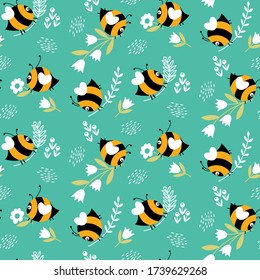 Fondo azul transparente de abejas adorables con flores
