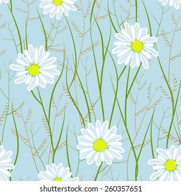 seamless blue background with daisies