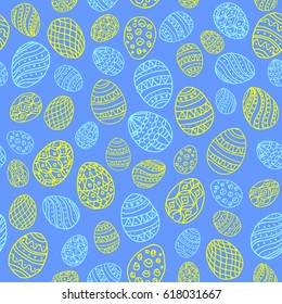 Seamless blue background to easter with white eggs. Vector illustration for wallpaper, flyers, invitation, posters, brochure, discount voucher, banner.