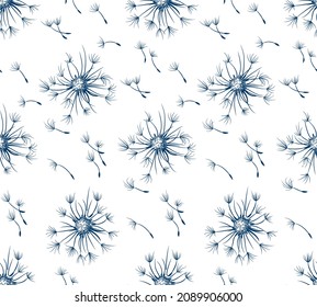 The Seamless blue background with field dandelion.
