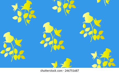 Seamless blue background with gold flowers. EPS10 vector illustration.