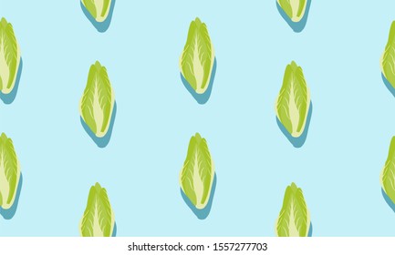 Seamless blue background with green napa or chinese cabbages with shadow. Vector  illustration design with vegetables for template.