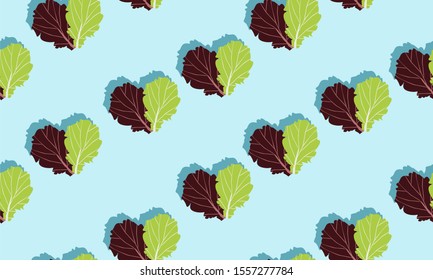 Seamless blue background with green and purple salads with shadow. Vector  illustration design with vegetables for template.