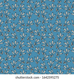 Seamless blue background with hand-drawn floral pattern. It can be used for decoration of textile, paper and other surfaces.