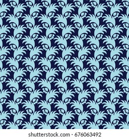 Seamless blue background with leaves, design for packaging in trendy linear style. Ideal for printing on fabric or paper. Vector illustration. 