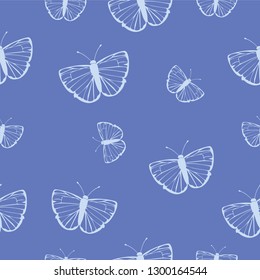 Seamless blue background on silhouette butterfly sweet pattern vector