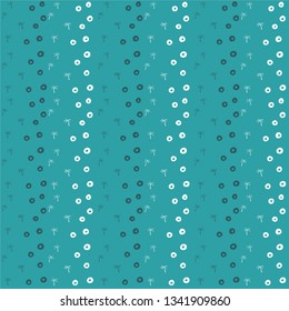 Seamless blue background with palm trees. Seamless pattern with palm trees. Seamless blue background with white circles.