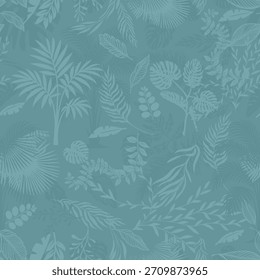 Fundo azul contínuo com palmeiras. padrão de vetor tropical. Não desenhado à mão AI