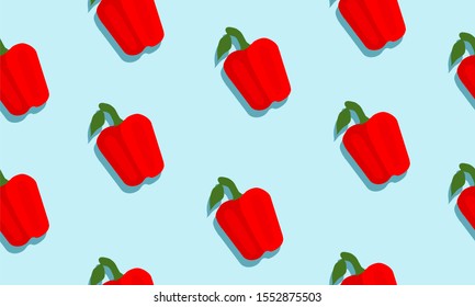 Seamless blue background with pappers with shadow. Vector  illustration design with vegetables for template.