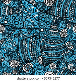 Seamless blue background pattern handmade. Vector