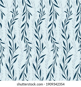 seamless blue background with plant pattern.