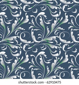 Seamless blue background with plants. Vector illustration