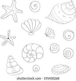 Seamless blue background with sea foam hand drawing waves and sea shells