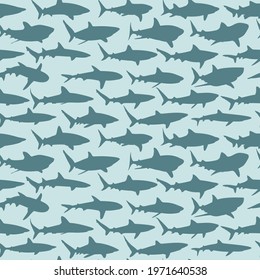 The seamless blue background with sharks.