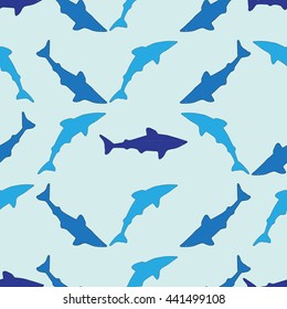 Seamless blue background with sharks