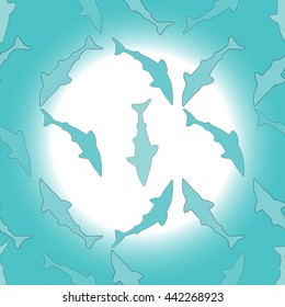 Seamless blue background with sharks