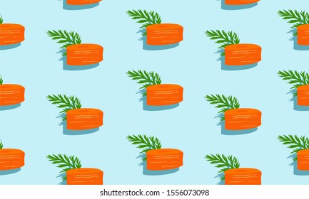 Seamless blue background with slice carrots with leaves and shade. Vector illustration design with vegetables for template.