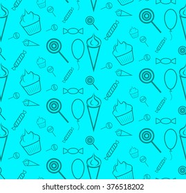 Seamless blue background with sweets