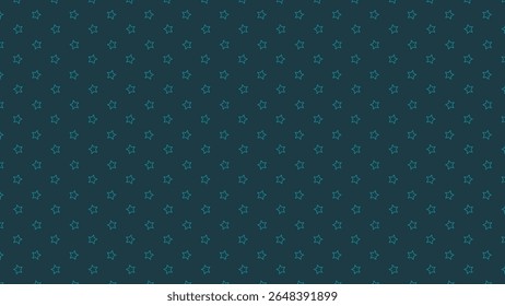 Seamless blue background with teal star outline pattern. Minimalist starry night vector for kids design, wrapping paper, nursery decor, and festive themes.