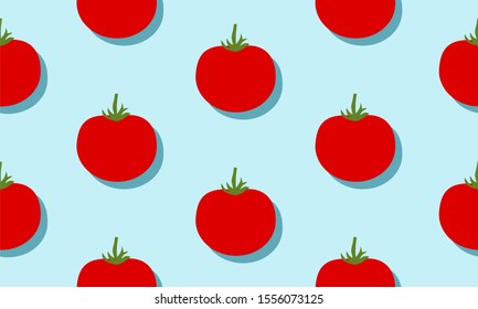 Seamless blue background with tomatoes with shadow. Vector illustration design with vegetables for template.