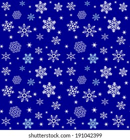 Seamless blue background with white snowflakes pattern