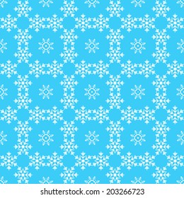 Seamless blue background with white snowflakes pattern