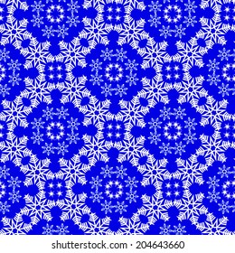 Seamless blue background with white snowflakes pattern