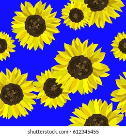 Seamless blue background with yellow sunflowers