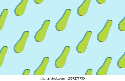 Seamless blue background with zucchini with shadow. Vector  illustration design with vegetables for template.