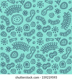 Seamless blue bacterium pattern. Vector illustration