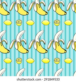 seamless blue banana pattern with stripes