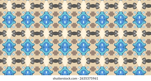 Seamless Blue and Beige Abstract Pattern with Tribal Vibe