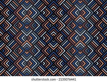 Seamless blue and beige square lines geometric pattern. art deco textile pattern design.