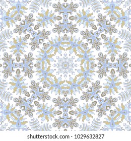 Seamless blue- beige vector ornamental pattern